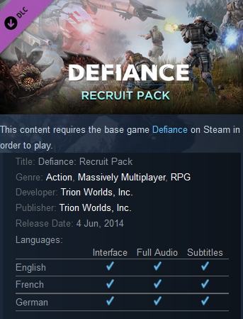 Defiance: Recruit Pack Steam - Click Image to Close